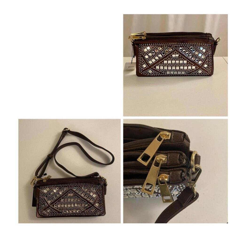 Adriana Bottari Purple Rhinestone Crossbody Italian Leather Purse